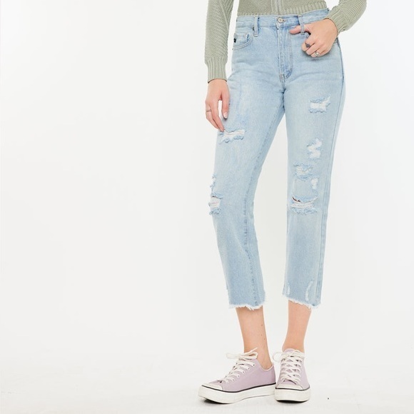 KanCan Denim - KanCan Sierra High Rise Straight Leg Jeans, Light Wash Distressed, 9 / 28